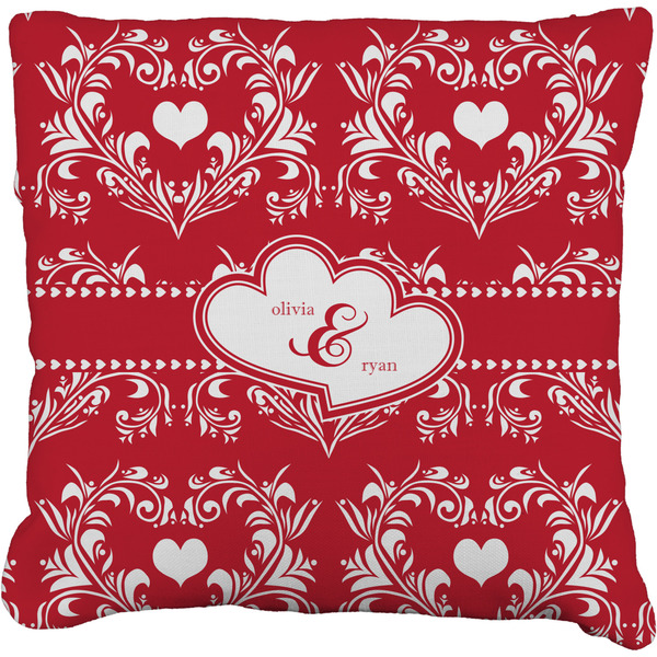Custom Heart Damask Faux-Linen Throw Pillow 16" (Personalized)
