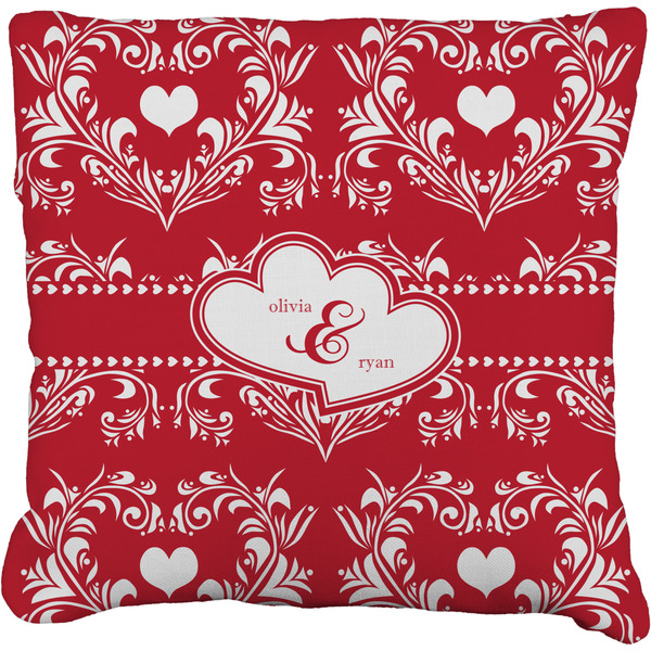 Custom Heart Damask Faux-Linen Throw Pillow 18" (Personalized)