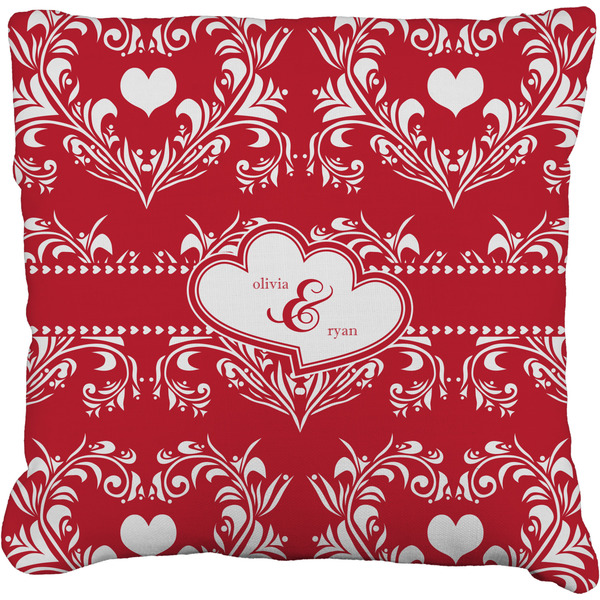 Custom Heart Damask Faux-Linen Throw Pillow 20" (Personalized)