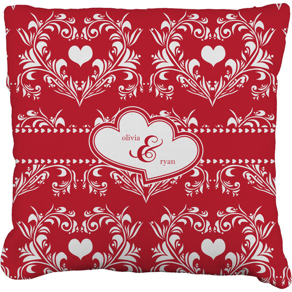 Custom Heart Damask Faux-Linen Throw Pillow 26" (Personalized)