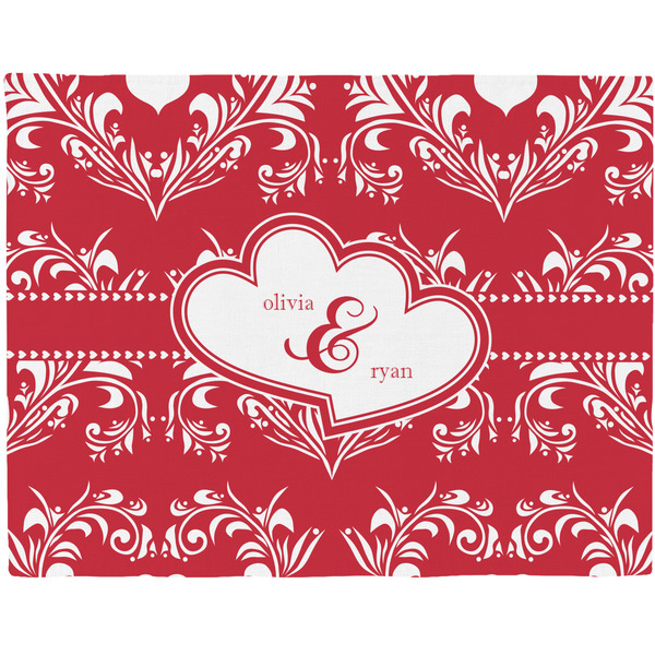 Custom Heart Damask Woven Fabric Placemat - Twill w/ Couple's Names