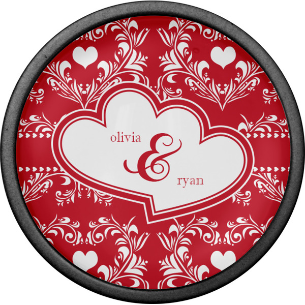 Heart Damask Cabinet Knob - Black - Front