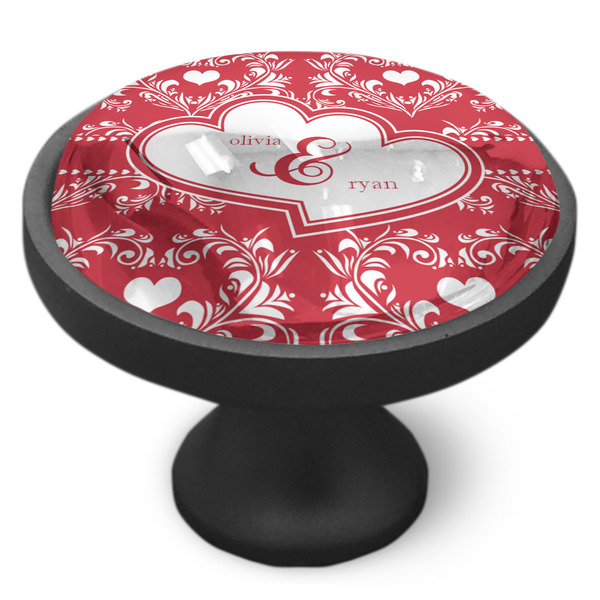 Heart Damask Cabinet Knob - Black - Side