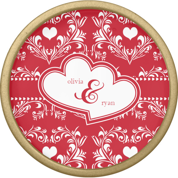 Heart Damask Cabinet Knob - Gold - Front