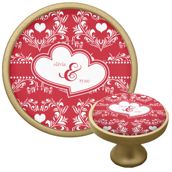 Custom Heart Damask Cabinet Knob - Gold (Personalized)