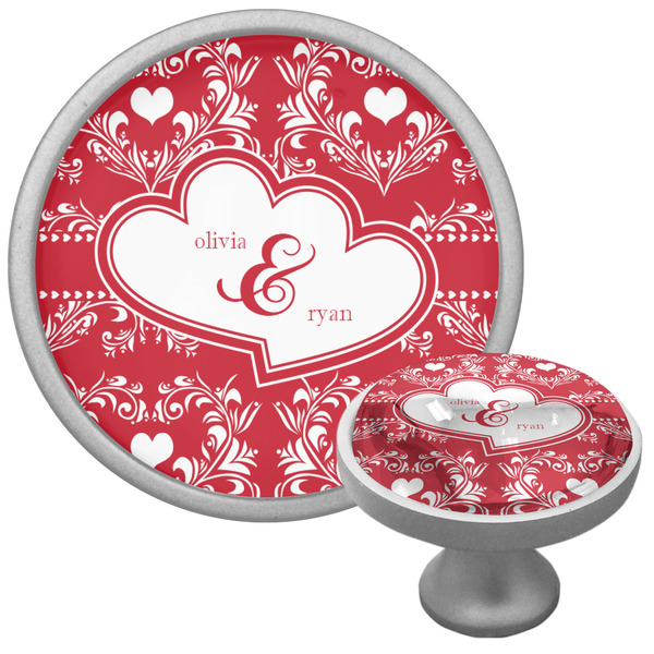 Custom Heart Damask Cabinet Knob (Silver) (Personalized)