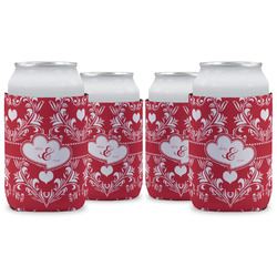 Heart Damask Can Cooler (12 oz) - Set of 4 w/ Couple's Names
