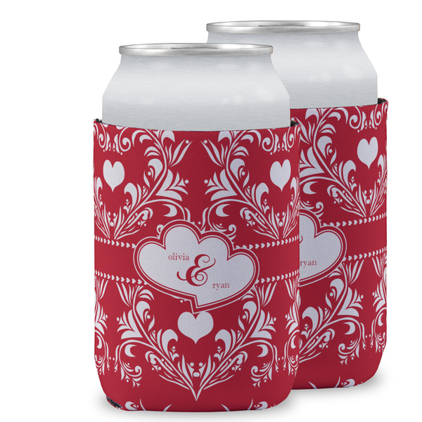 Custom Heart Damask Can Cooler (12 oz) w/ Couple's Names
