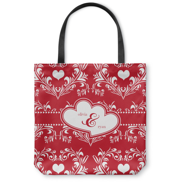 Custom Heart Damask Canvas Tote Bag - Large - 18"x18" (Personalized)