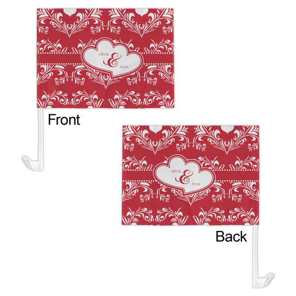 Heart Damask Car Flag - 11" x 8" - Front & Back View