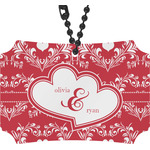 Heart Damask Rear View Mirror Ornament (Personalized)