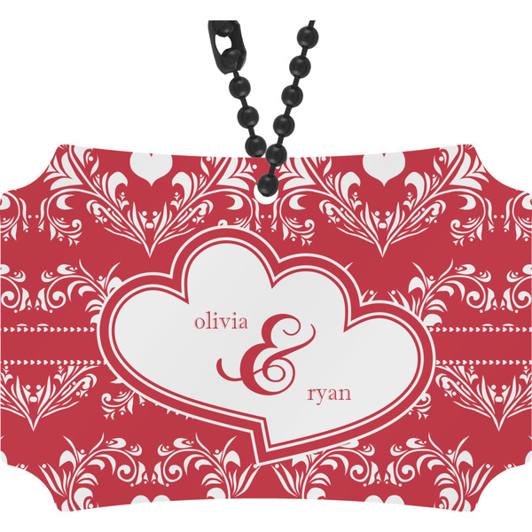 Custom Heart Damask Rear View Mirror Ornament (Personalized)