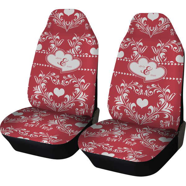 Custom Heart Damask Car Seat Covers (Set of Two) (Personalized)