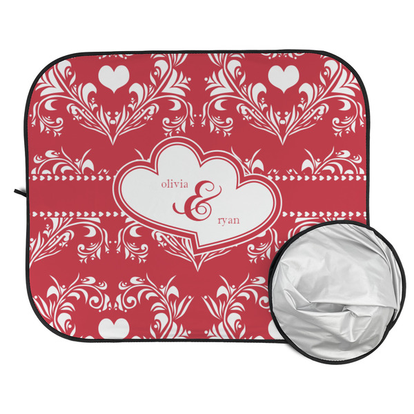 Heart Damask Car Sun Shades - FOLDED & UNFOLDED