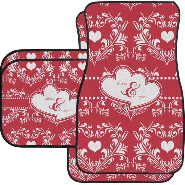 Custom Heart Damask Car Floor Mats Set - 2 Front & 2 Back (Personalized)