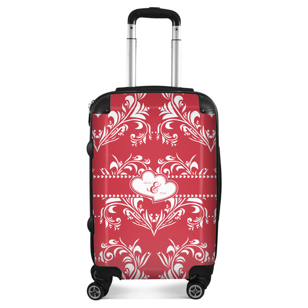 Custom Heart Damask Suitcase - 20" Carry On (Personalized)