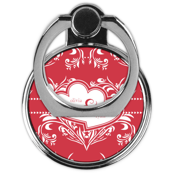 Heart Damask Cell Phone Ring Stand & Holder - Front (Collapsed)