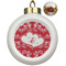 Heart Damask Ceramic Christmas Ornament - Poinsettias (Front View)