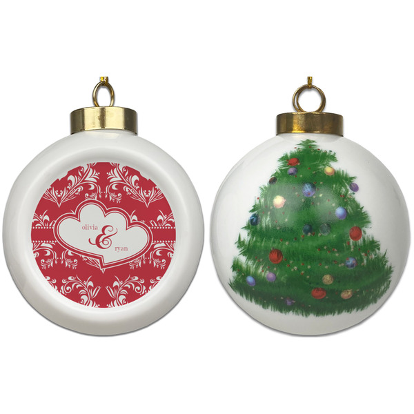 Heart Damask Ceramic Christmas Ornament - X-Mas Tree (APPROVAL)