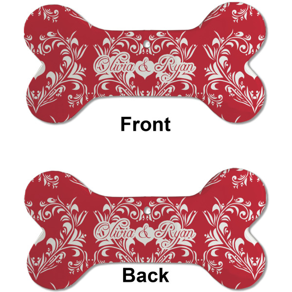 Heart Damask Ceramic Flat Ornament - Bone Front & Back (APPROVAL)