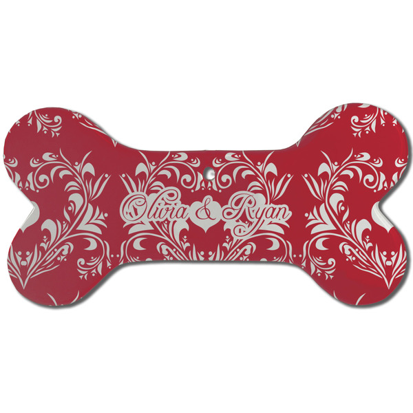 Heart Damask Ceramic Flat Ornament - Bone Front