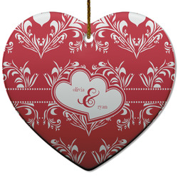 Heart Damask Heart Ceramic Ornament w/ Couple's Names