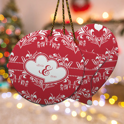 Heart Damask Ceramic Ornament w/ Couple's Names