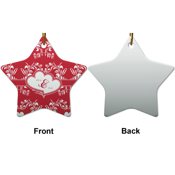 Heart Damask Ceramic Flat Ornament - Star Front & Back (APPROVAL)