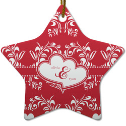Heart Damask Star Ceramic Ornament w/ Couple's Names