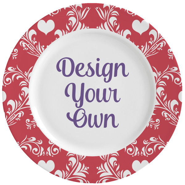 Custom Heart Damask Ceramic Dinner Plates (Set of 4) (Personalized)