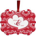 Heart Damask Metal Frame Ornament - Double Sided w/ Couple's Names