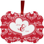 Heart Damask Metal Frame Ornament - Double Sided w/ Couple's Names