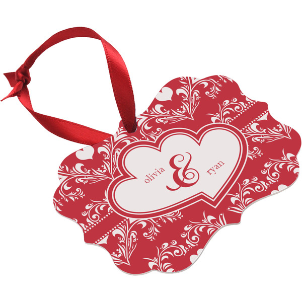 Heart Damask Christmas Ornament