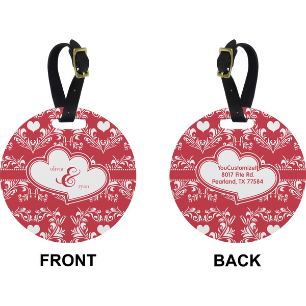 Heart Damask Circle Luggage Tag (Front + Back)