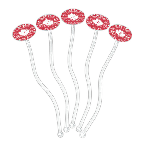 Heart Damask Clear Plastic 7" Stir Stick - Oval - Fan