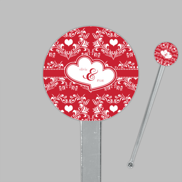 Heart Damask Clear Plastic 7" Stir Stick - Round - Closeup