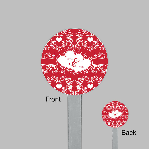 Heart Damask Clear Plastic 7" Stir Stick - Round - Front & Back