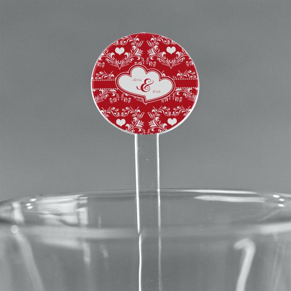 Custom Heart Damask 5.5" Round Plastic Stir Sticks - Clear (Personalized)