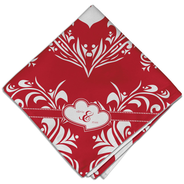 Heart Damask Cloth Napkins - Personalized Dinner (Folded Four Corners)