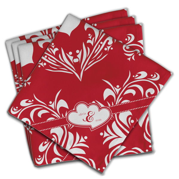 Custom Heart Damask Cloth Napkins (Set of 4) (Personalized)