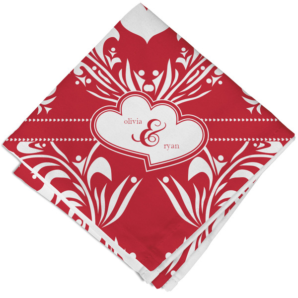 Custom Heart Damask Cloth Cocktail Napkin - Single w/ Couple's Names