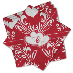 Heart Damask Cloth Cocktail Napkins - Set of 4 w/ Couple's Names