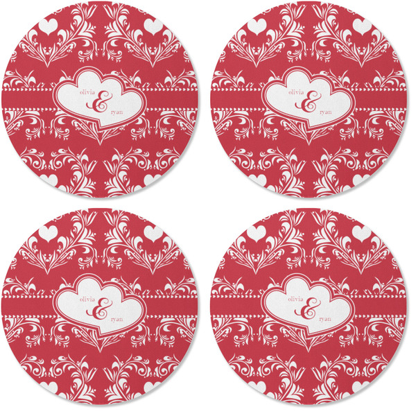 Heart Damask Coaster Round Rubber Back - Apvl