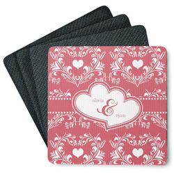 Heart Damask Square Rubber Backed Coasters - Set of 4 (Personalized)