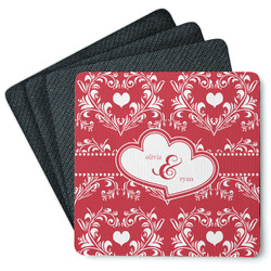 Heart Damask Square Rubber Backed Coasters - Set of 4 (Personalized)
