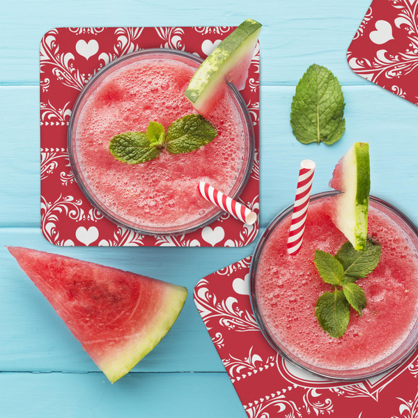 Heart Damask Coaster Set - LIFESTYLE