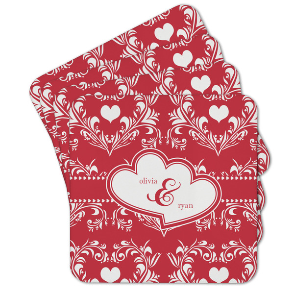 Custom Heart Damask Cork Coaster - Set of 4 w/ Couple's Names