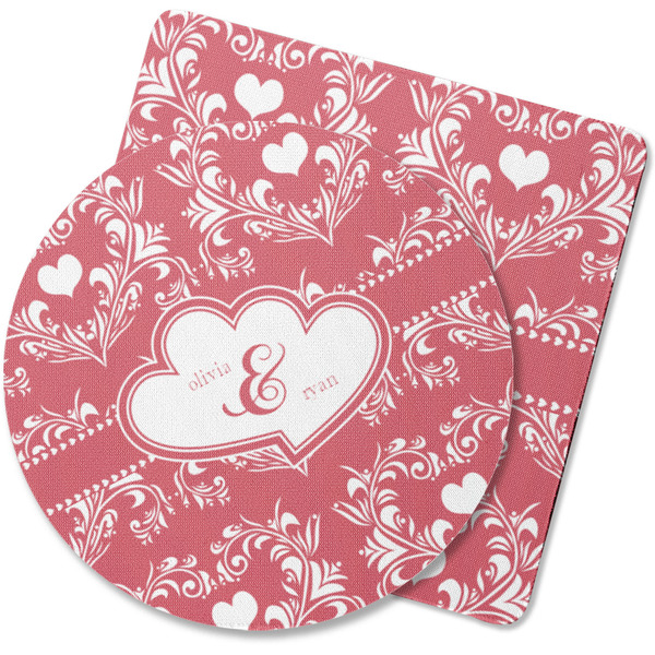 Custom Heart Damask Rubber Backed Coaster (Personalized)
