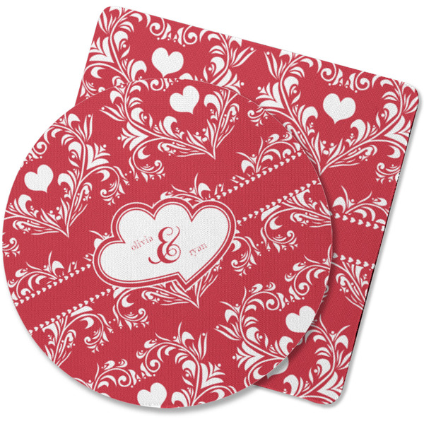 Custom Heart Damask Rubber Backed Coaster (Personalized)