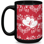 Heart Damask 15 Oz Coffee Mug - Black (Personalized)